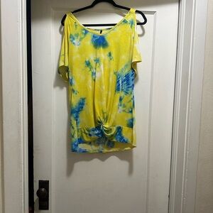 Ashley Blue Vibrant Yellow and Blue Tie-Dye Top